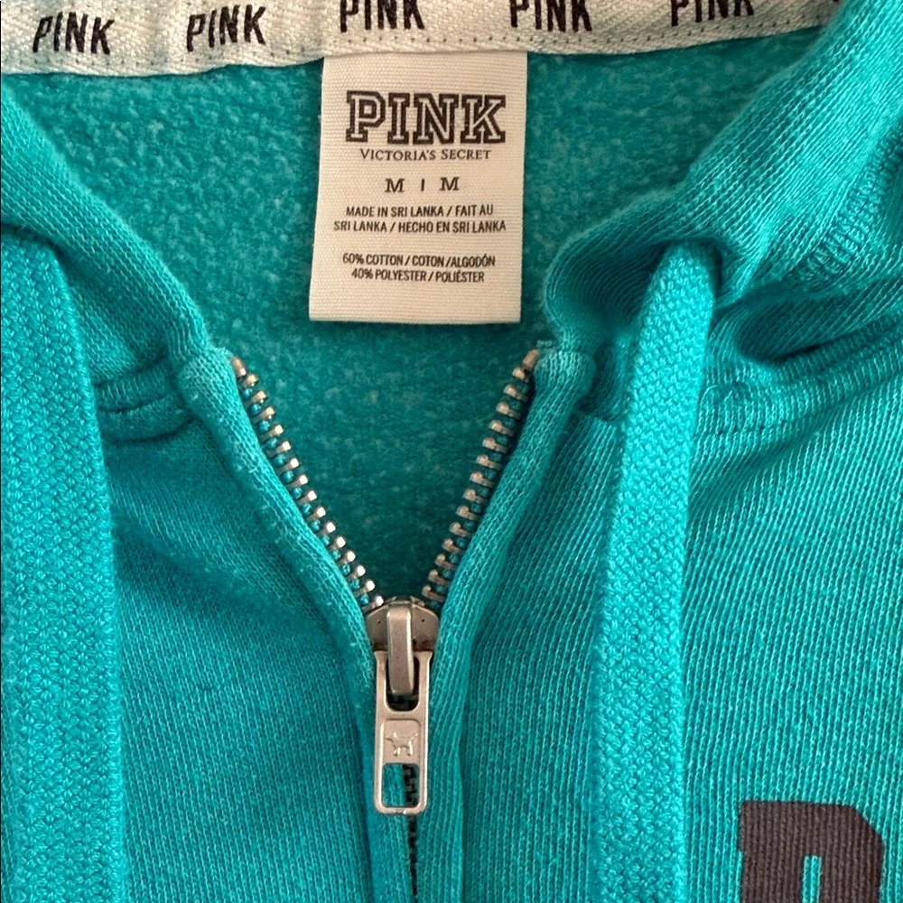 Victoria's Secret PINK Teal Zip-Up Hoodie with Silver Zipper